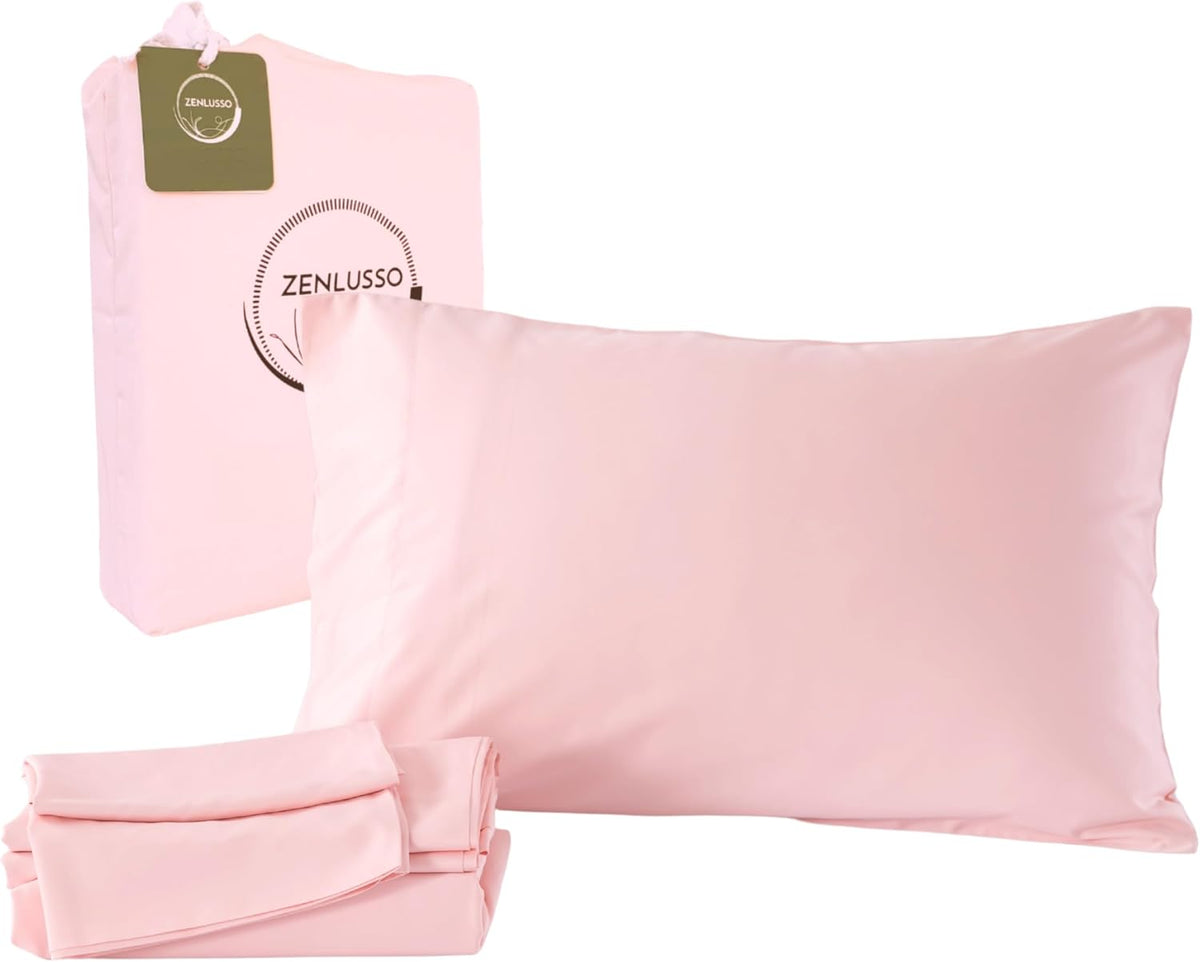 King Sheets, 100% Viscose Made from Bamboo Sheet Set, Cooling, Head Foot Tags with 16” Deep Pocket, Luxuriously Soft 4 Piece Bed Sheet Set (Light Pink, King)