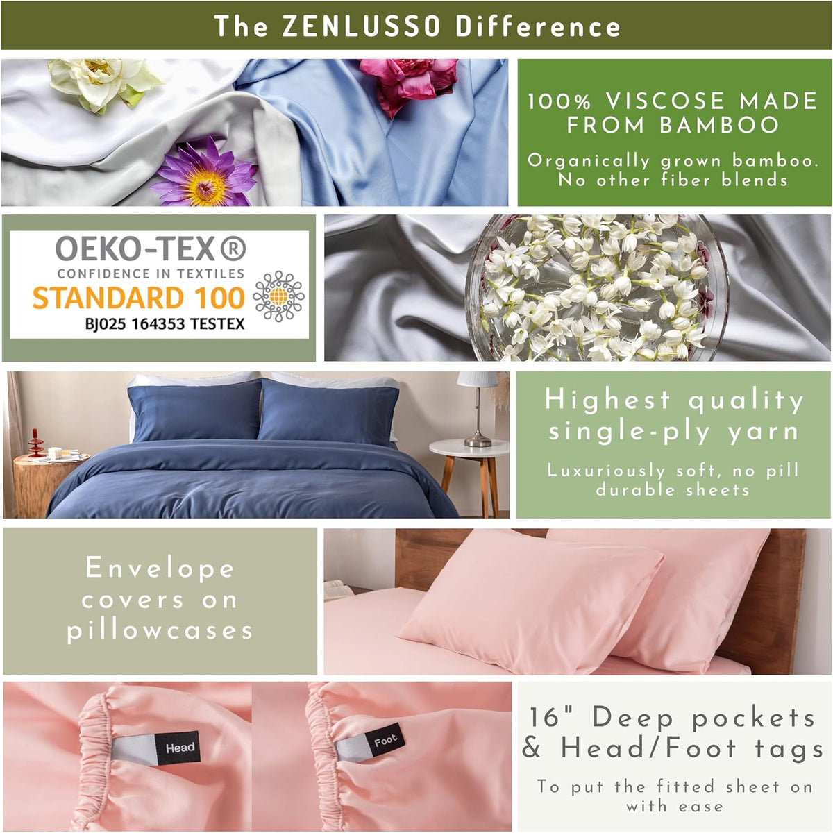 King Sheets, 100% Viscose Made from Bamboo Sheet Set, Cooling, Head Foot Tags with 16” Deep Pocket, Luxuriously Soft 4 Piece Bed Sheet Set (Light Pink, King)
