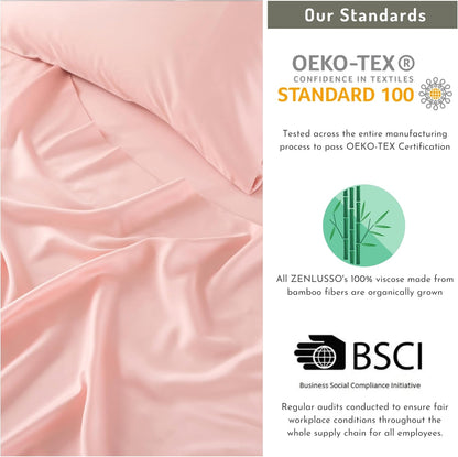 King Sheets, 100% Viscose Made from Bamboo Sheet Set, Cooling, Head Foot Tags with 16” Deep Pocket, Luxuriously Soft 4 Piece Bed Sheet Set (Light Pink, King)