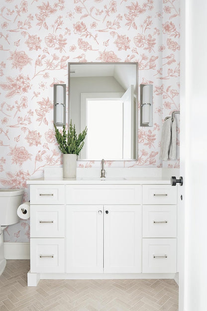 118"x17.3" Pink Floral Wallpaper Peel and Stick Wall Paper Removable Self Adhesive Wallpaper for Bedroom Bathroom Flowers Birds Contact Paper for Cabinets Walls Vinyl Rolls