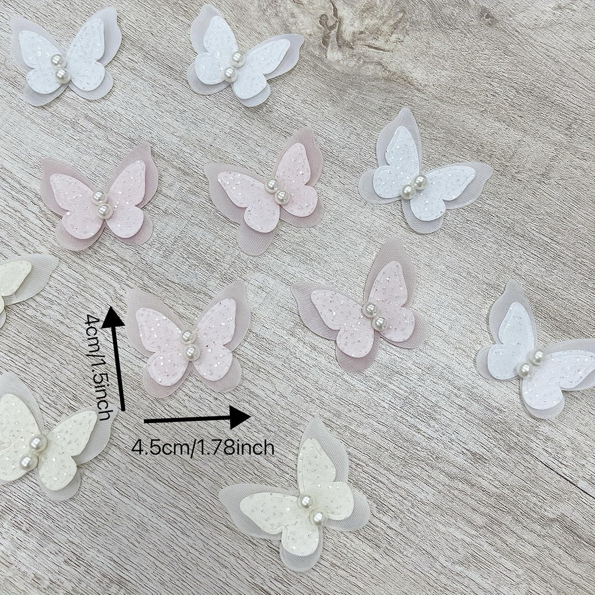 15pcs Pearl Organza Butterfly Embroidered Lace Trim,Double Layers Butterfly Wedding Appliques Sewing Lace for DIY Craft Wedding Bride Hair Dress Hat Accessories (Pink)