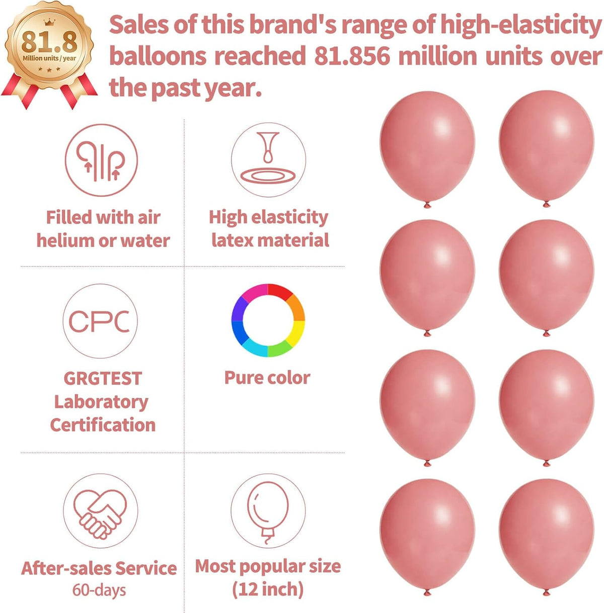 110pcs Dusty Pink Balloon 12 Inch, Brush Pink Latex Balloons for Birthday Party Baby Shower Wedding(with 2 Ribbons).