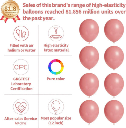 110pcs Dusty Pink Balloon 12 Inch, Brush Pink Latex Balloons for Birthday Party Baby Shower Wedding(with 2 Ribbons).