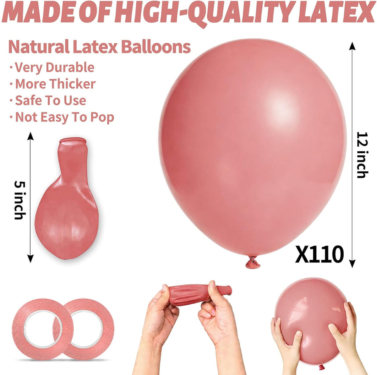 110pcs Dusty Pink Balloon 12 Inch, Brush Pink Latex Balloons for Birthday Party Baby Shower Wedding(with 2 Ribbons).