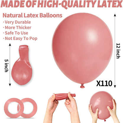 110pcs Dusty Pink Balloon 12 Inch, Brush Pink Latex Balloons for Birthday Party Baby Shower Wedding(with 2 Ribbons).