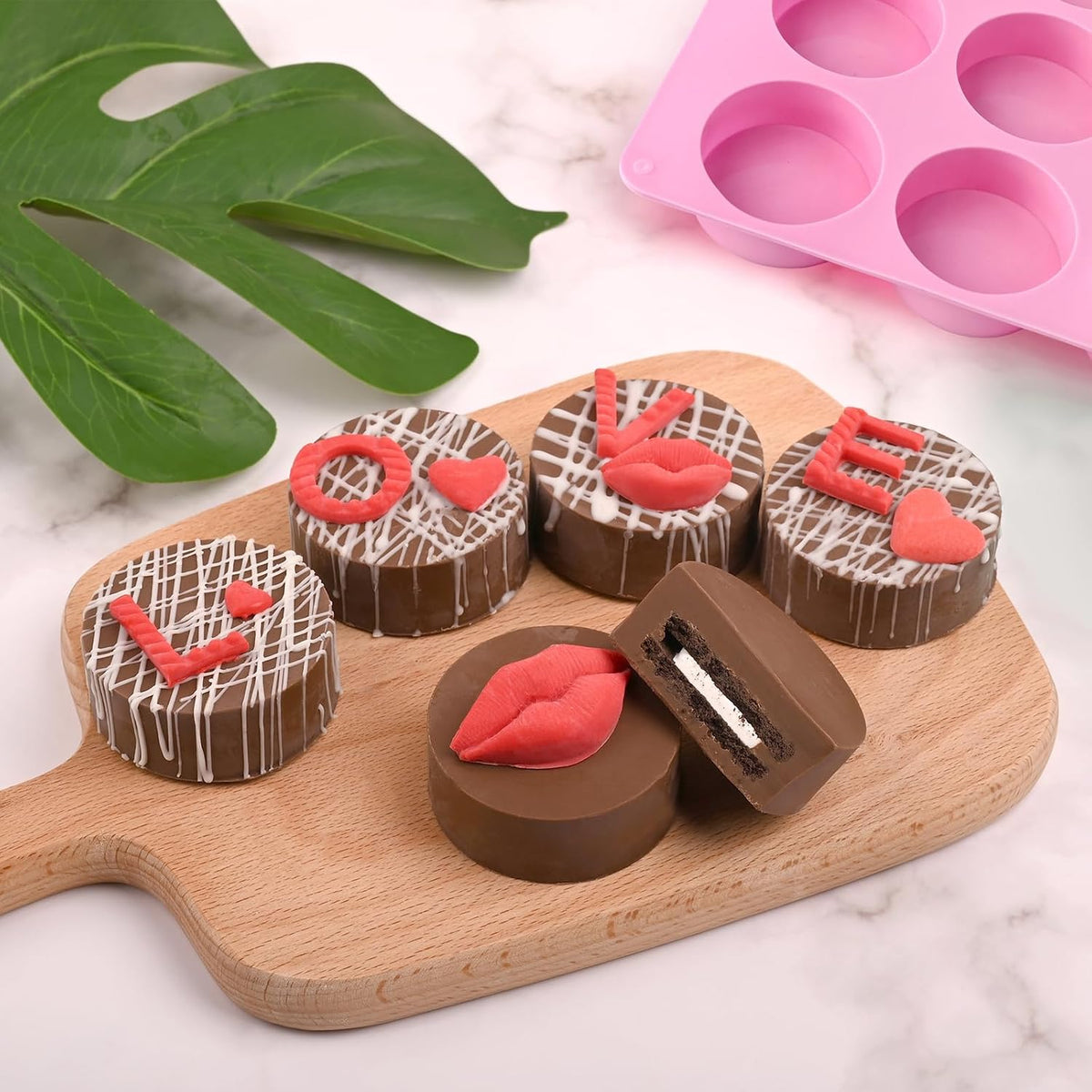 Round Chocolate Cookie Molds, 3 Pieces 12-Cavity Cylinder Chocolate Silicone Molds for Covered Cookie, Cookies Candy Jelly Mini Cakes and Muffin Baking(Pink)