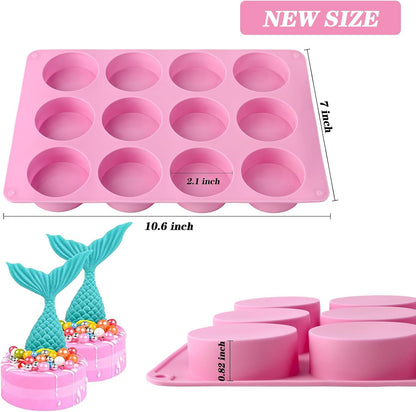 Round Chocolate Cookie Molds, 3 Pieces 12-Cavity Cylinder Chocolate Silicone Molds for Covered Cookie, Cookies Candy Jelly Mini Cakes and Muffin Baking(Pink)