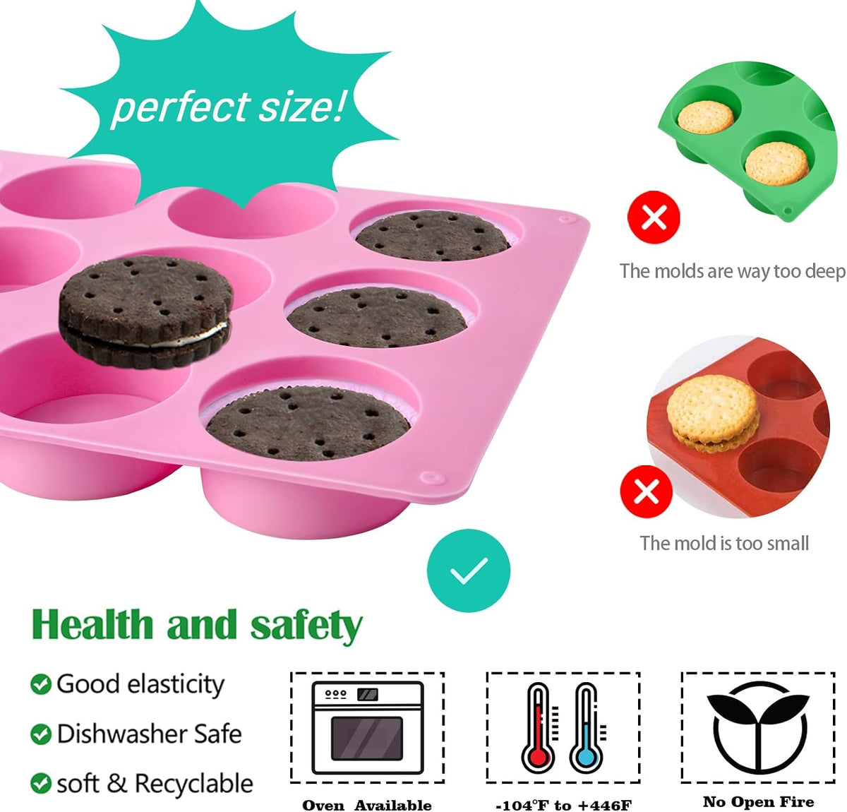 Round Chocolate Cookie Molds, 3 Pieces 12-Cavity Cylinder Chocolate Silicone Molds for Covered Cookie, Cookies Candy Jelly Mini Cakes and Muffin Baking(Pink)