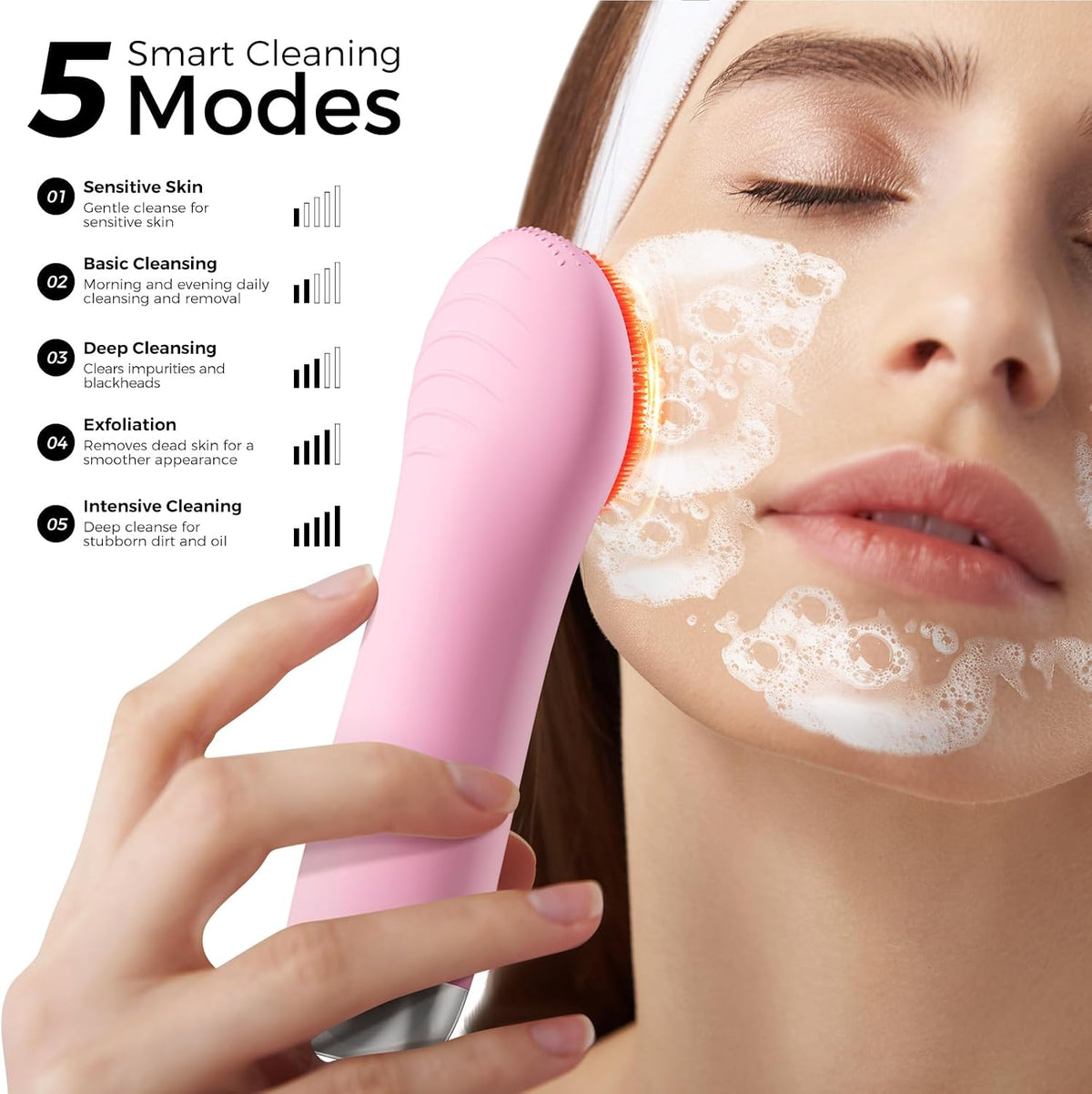 Face Scrubber, Electric Facial Cleansing Brush (Pink)