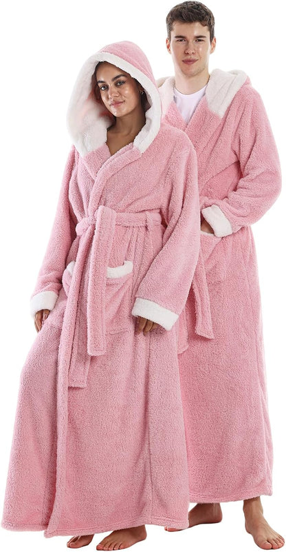 Capecage Men's Hooded Fleece Lounge Robe with Pockets and Belt, One Size,Plush flannel fleece,designed for bedtime lounging.