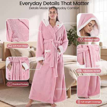 Capecage Men's Hooded Fleece Lounge Robe with Pockets and Belt, One Size,Plush flannel fleece,designed for bedtime lounging.