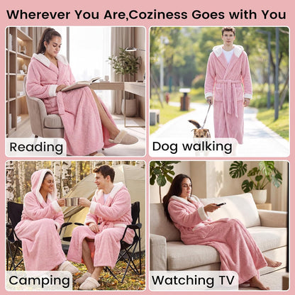 Capecage Men's Hooded Fleece Lounge Robe with Pockets and Belt, One Size,Plush flannel fleece,designed for bedtime lounging.