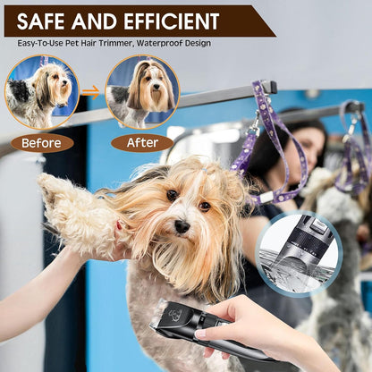 Professional Dog Clippers, Rechargeable Pet Grooming Kit, Cordless Hair Clippers with Powerful Motor for Dogs Cats, Stainless Steel Blade, Waterproof Pet Shaver for Thick Heavy Coats