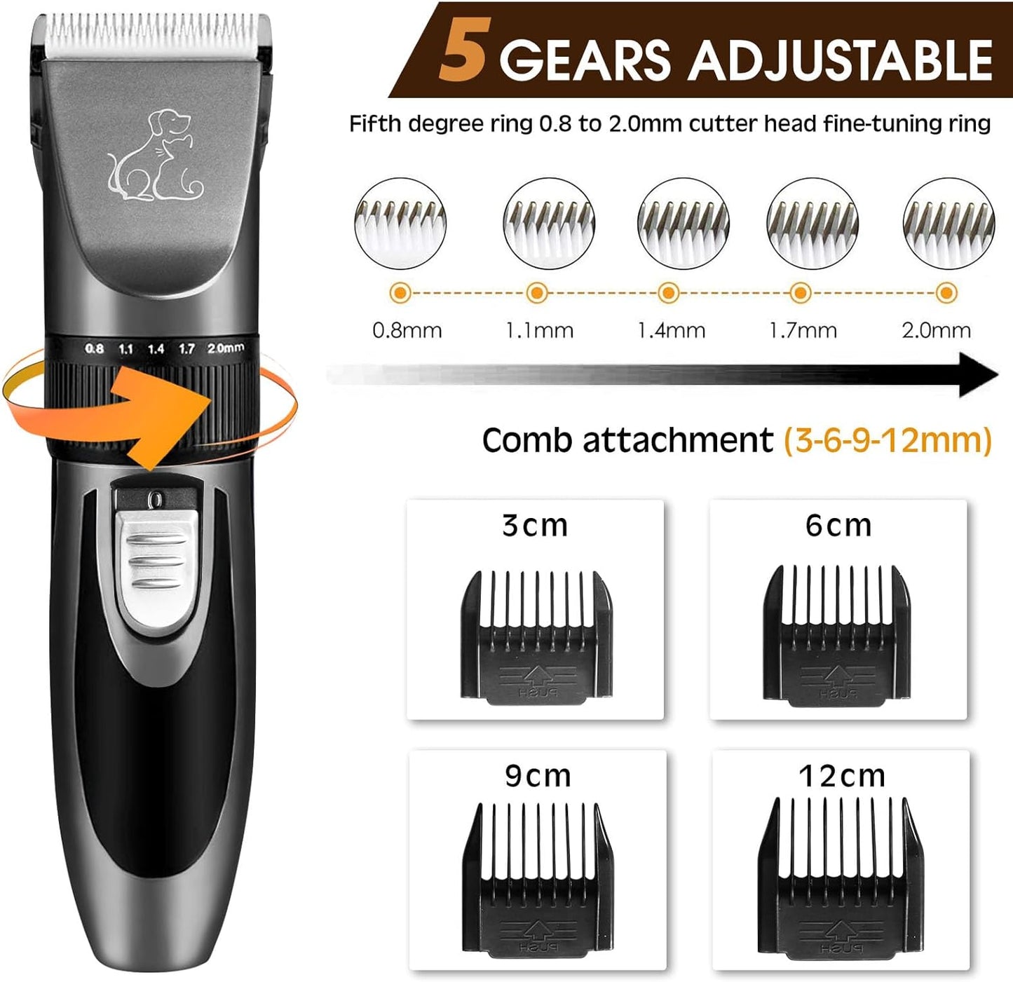 Professional Dog Clippers, Rechargeable Pet Grooming Kit, Cordless Hair Clippers with Powerful Motor for Dogs Cats, Stainless Steel Blade, Waterproof Pet Shaver for Thick Heavy Coats