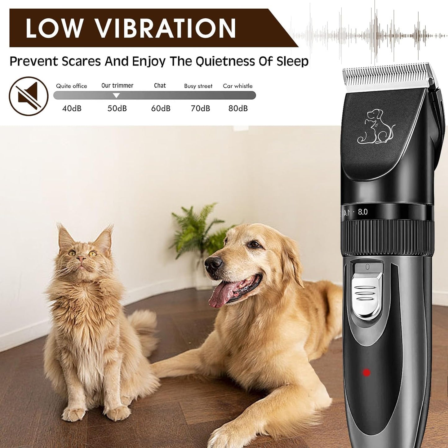 Professional Dog Clippers, Rechargeable Pet Grooming Kit, Cordless Hair Clippers with Powerful Motor for Dogs Cats, Stainless Steel Blade, Waterproof Pet Shaver for Thick Heavy Coats