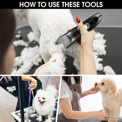 Professional Dog Clippers, Rechargeable Pet Grooming Kit, Cordless Hair Clippers with Powerful Motor for Dogs Cats, Stainless Steel Blade, Waterproof Pet Shaver for Thick Heavy Coats