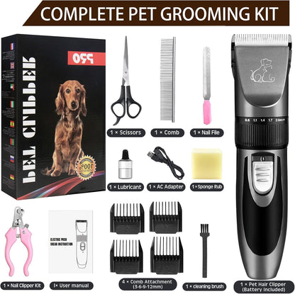 Professional Dog Clippers, Rechargeable Pet Grooming Kit, Cordless Hair Clippers with Powerful Motor for Dogs Cats, Stainless Steel Blade, Waterproof Pet Shaver for Thick Heavy Coats