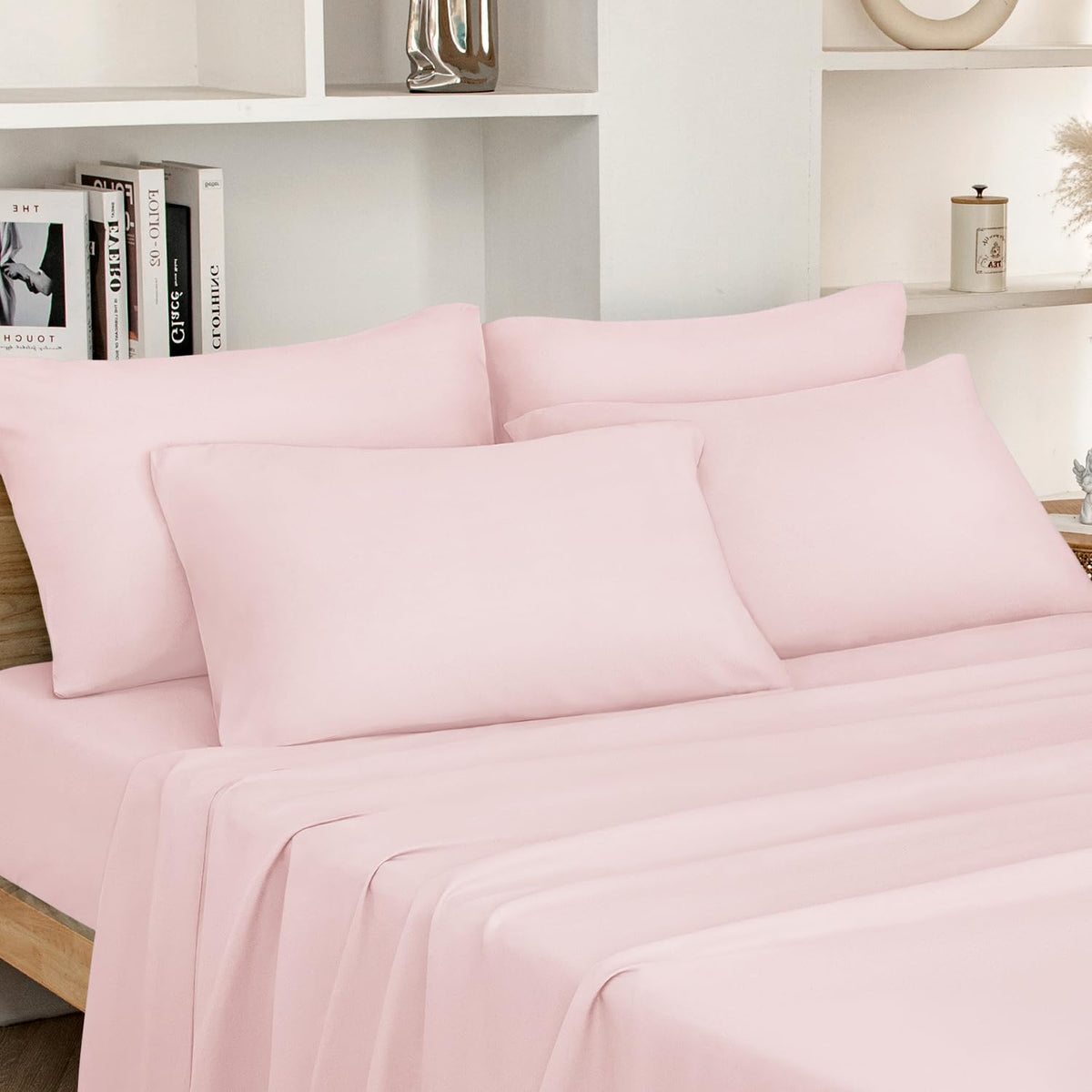Queen Size Bed Sheets - 6 Piece Set (Pale Pink) - Extra Soft Brushed Microfiber 1800 Bedding Sheets, Deep Pocket, Wrinkle & Fade Free