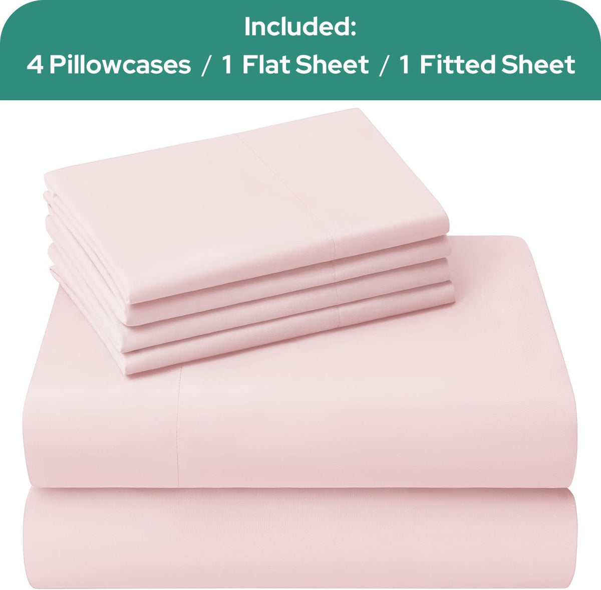 Queen Size Bed Sheets - 6 Piece Set (Pale Pink) - Extra Soft Brushed Microfiber 1800 Bedding Sheets, Deep Pocket, Wrinkle & Fade Free
