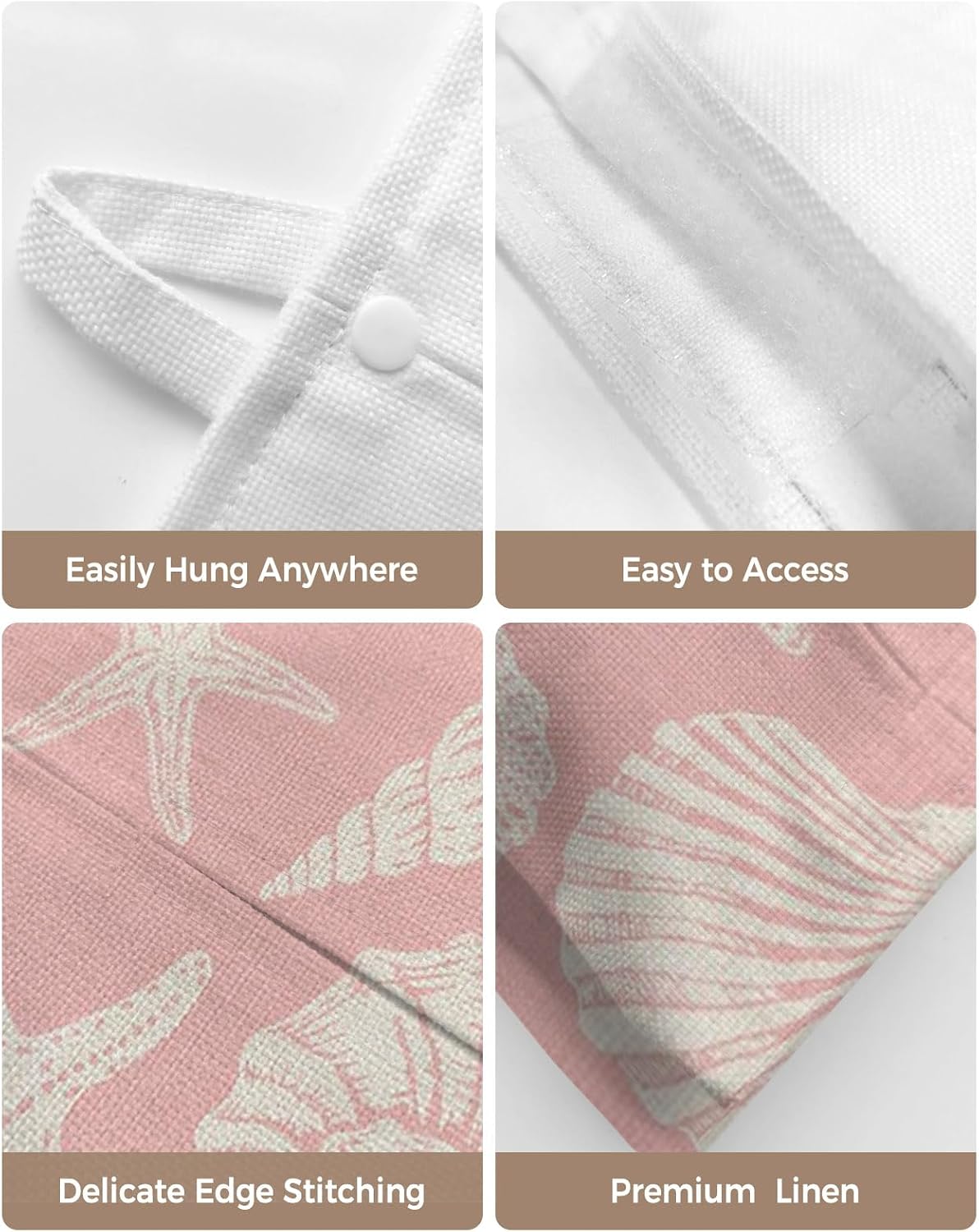 Tissues Box Cover Shell Starfish Tissue Holder with Hanging Linen Organizer Dispenser Peach Pink Coastal Coral Conch Tissues Box Covers Rectangle for Bathroom Toilet Car Kitchen Tabletop Decor 4 PCS