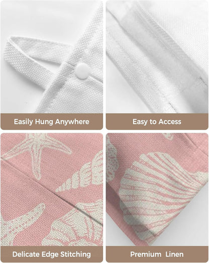 Tissues Box Cover Shell Starfish Tissue Holder with Hanging Linen Organizer Dispenser Peach Pink Coastal Coral Conch Tissues Box Covers Rectangle for Bathroom Toilet Car Kitchen Tabletop Decor 4 PCS