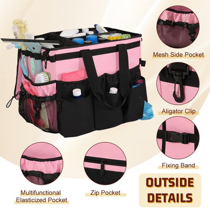 Large Rolling Cleaning Caddy with Cleaning Caddy Apron, Pink