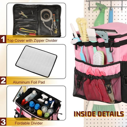 Large Rolling Cleaning Caddy with Cleaning Caddy Apron, Pink