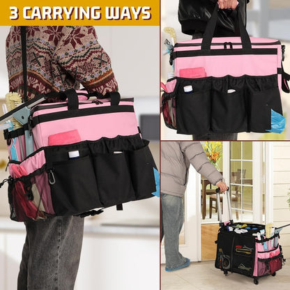 Large Rolling Cleaning Caddy with Cleaning Caddy Apron, Pink