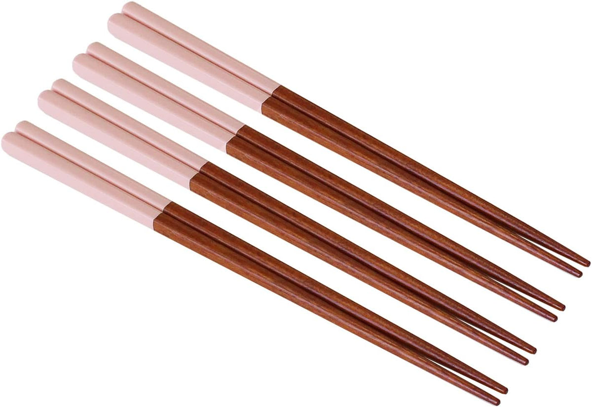 Chopsticks Reusable Rose Wood Lacquer Wooden chopsticks Set of 4 Non Stick (4PCS) (Pink)