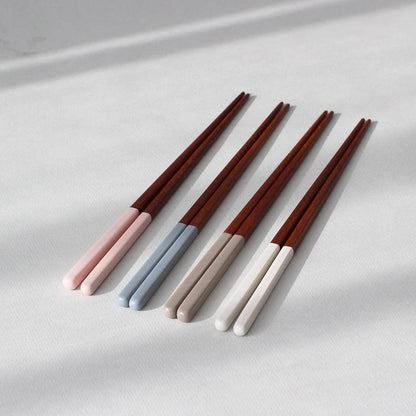 Chopsticks Reusable Rose Wood Lacquer Wooden chopsticks Set of 4 Non Stick (4PCS) (Pink)