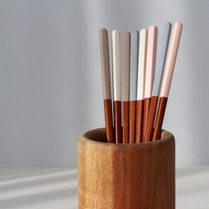 Chopsticks Reusable Rose Wood Lacquer Wooden chopsticks Set of 4 Non Stick (4PCS) (Pink)