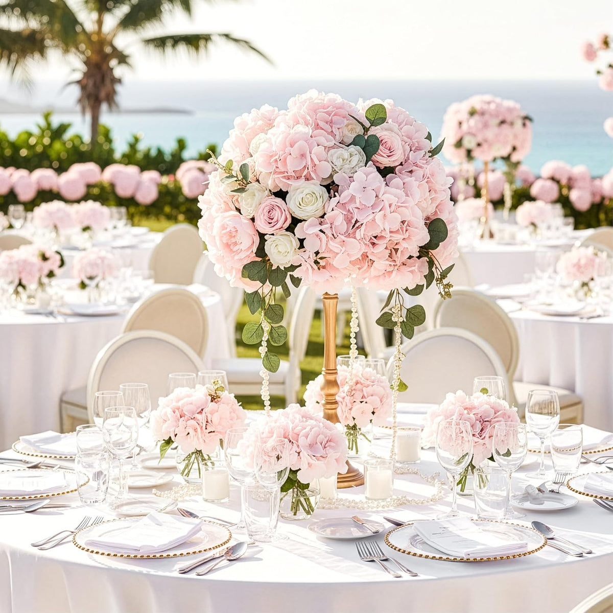 104Pcs Pink Hydrangea Artificial Flowers Bulk, Silk Hydrangeas