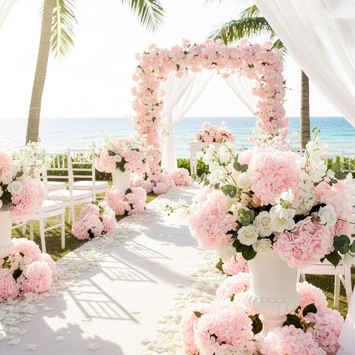 104Pcs Pink Hydrangea Artificial Flowers Bulk, Silk Hydrangeas