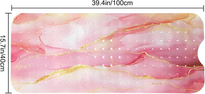 Marble Bath Tub Mat Non Slip, Extra Long 40 X 16 Inch Anti Slip Mat for Bathtub, Pink Gold Marble Shower Mat with Drain Holes and Suction Cups, Machine Washable