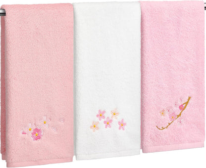 3 Pcs Floral Hand Towels Set 100% Cotton White Pink Cherry Blossom Towel Sakura Embroidered Decorative Spring Summer Soft Absorbent Bath Towels Housewarming Gifts for Spa Guest Kitchen Bathroom