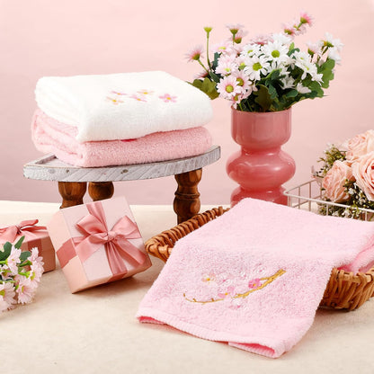 3 Pcs Floral Hand Towels Set 100% Cotton White Pink Cherry Blossom Towel Sakura Embroidered Decorative Spring Summer Soft Absorbent Bath Towels Housewarming Gifts for Spa Guest Kitchen Bathroom