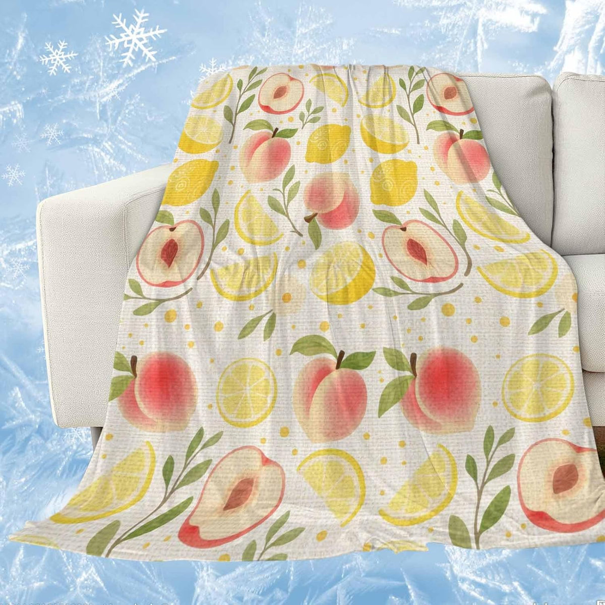 Cooling Blanket for Hot Sleepers, Summer Fruit Soft Breathable Cool Summer Blanket for Night Sweats, Spring Botanical Lemon Peach Rustic Lightweight Ice Silk Sofa Throw Blankets All Season 30"x40"
