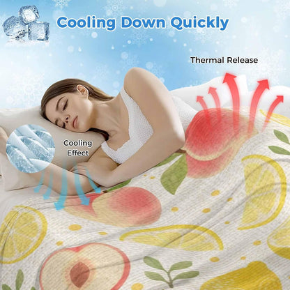 Cooling Blanket for Hot Sleepers, Summer Fruit Soft Breathable Cool Summer Blanket for Night Sweats, Spring Botanical Lemon Peach Rustic Lightweight Ice Silk Sofa Throw Blankets All Season 30"x40"