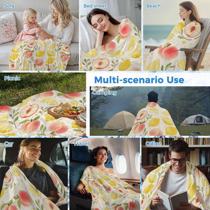 Cooling Blanket for Hot Sleepers, Summer Fruit Soft Breathable Cool Summer Blanket for Night Sweats, Spring Botanical Lemon Peach Rustic Lightweight Ice Silk Sofa Throw Blankets All Season 30"x40"