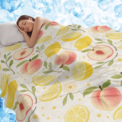 Cooling Blanket for Hot Sleepers, Summer Fruit Soft Breathable Cool Summer Blanket for Night Sweats, Spring Botanical Lemon Peach Rustic Lightweight Ice Silk Sofa Throw Blankets All Season 30"x40"