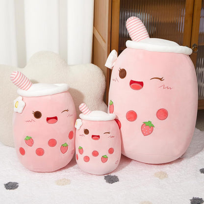 Light Up Strawberry Boba Tea Soft Plush Pillow 10" Kawaii Milky