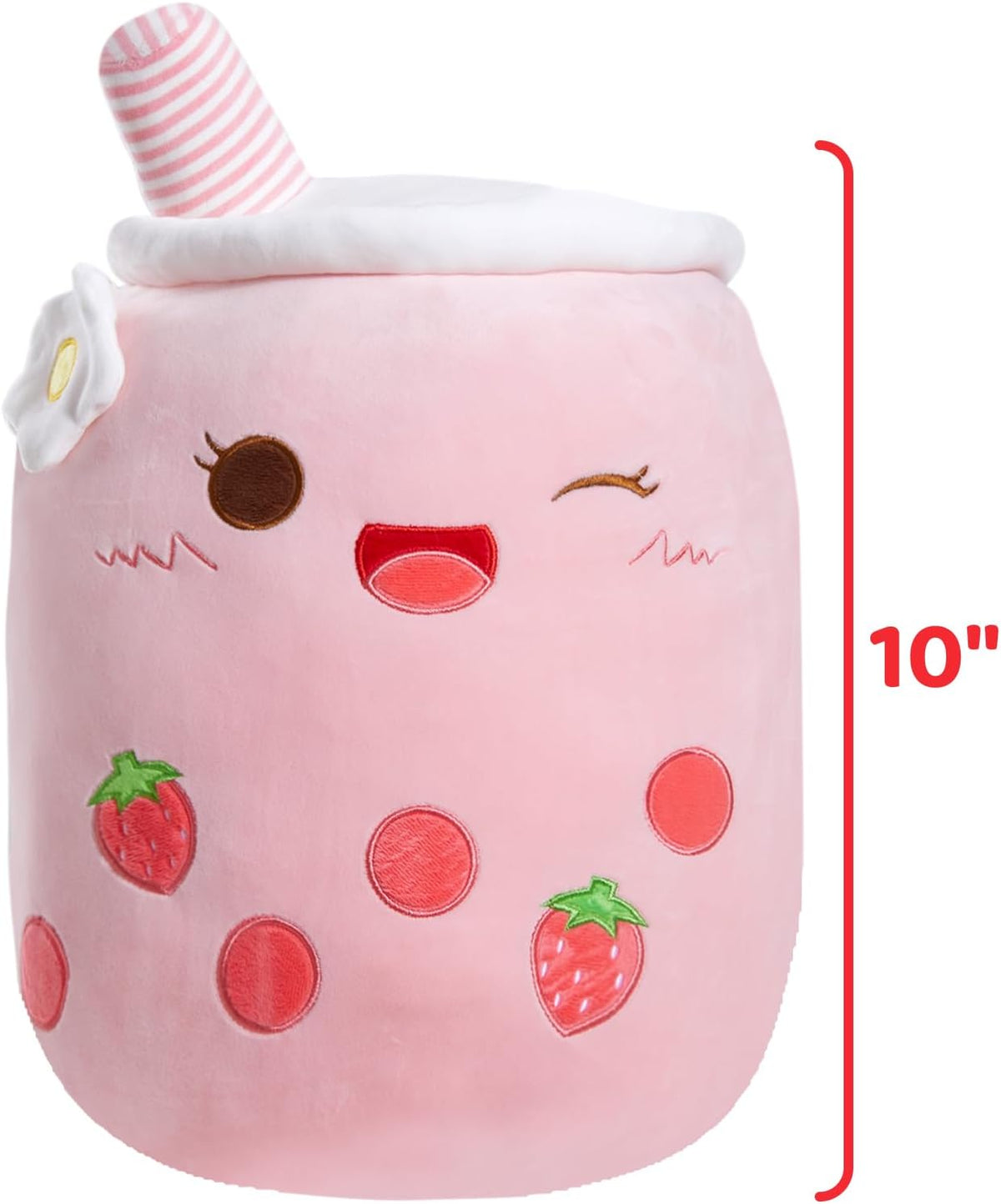 Light Up Strawberry Boba Tea Soft Plush Pillow 10" Kawaii Milky