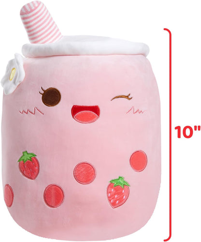 Light Up Strawberry Boba Tea Soft Plush Pillow 10" Kawaii Milky