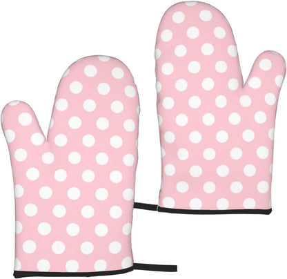 Light Pink Polka Dot Print Oven Mitts for Women, 2 Pack Cute Kitchen aid Oven Mitts Heat Resistant Gloves with Cotton Lining