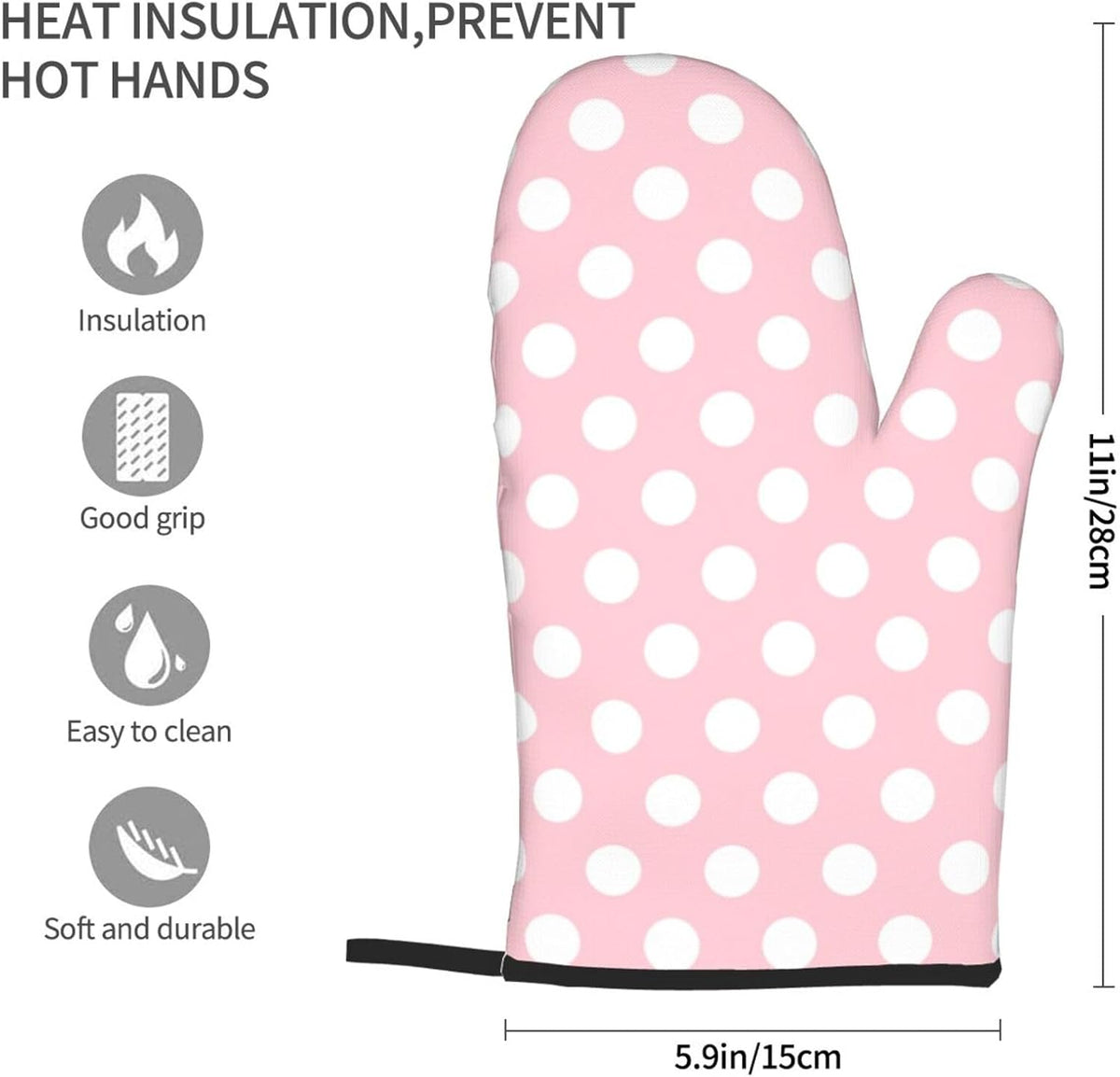 Light Pink Polka Dot Print Oven Mitts for Women, 2 Pack Cute Kitchen aid Oven Mitts Heat Resistant Gloves with Cotton Lining