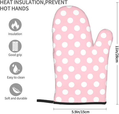 Light Pink Polka Dot Print Oven Mitts for Women, 2 Pack Cute Kitchen aid Oven Mitts Heat Resistant Gloves with Cotton Lining
