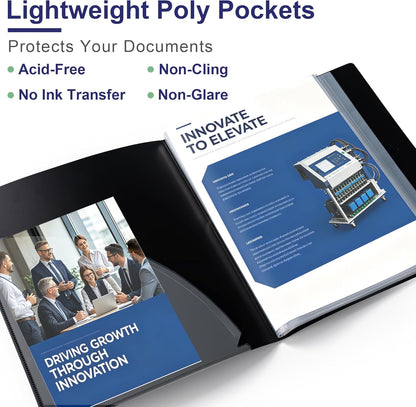 Binder with Plastic Sleeves 30-Pocket, Displays 60 Pages, 8.5"x11"