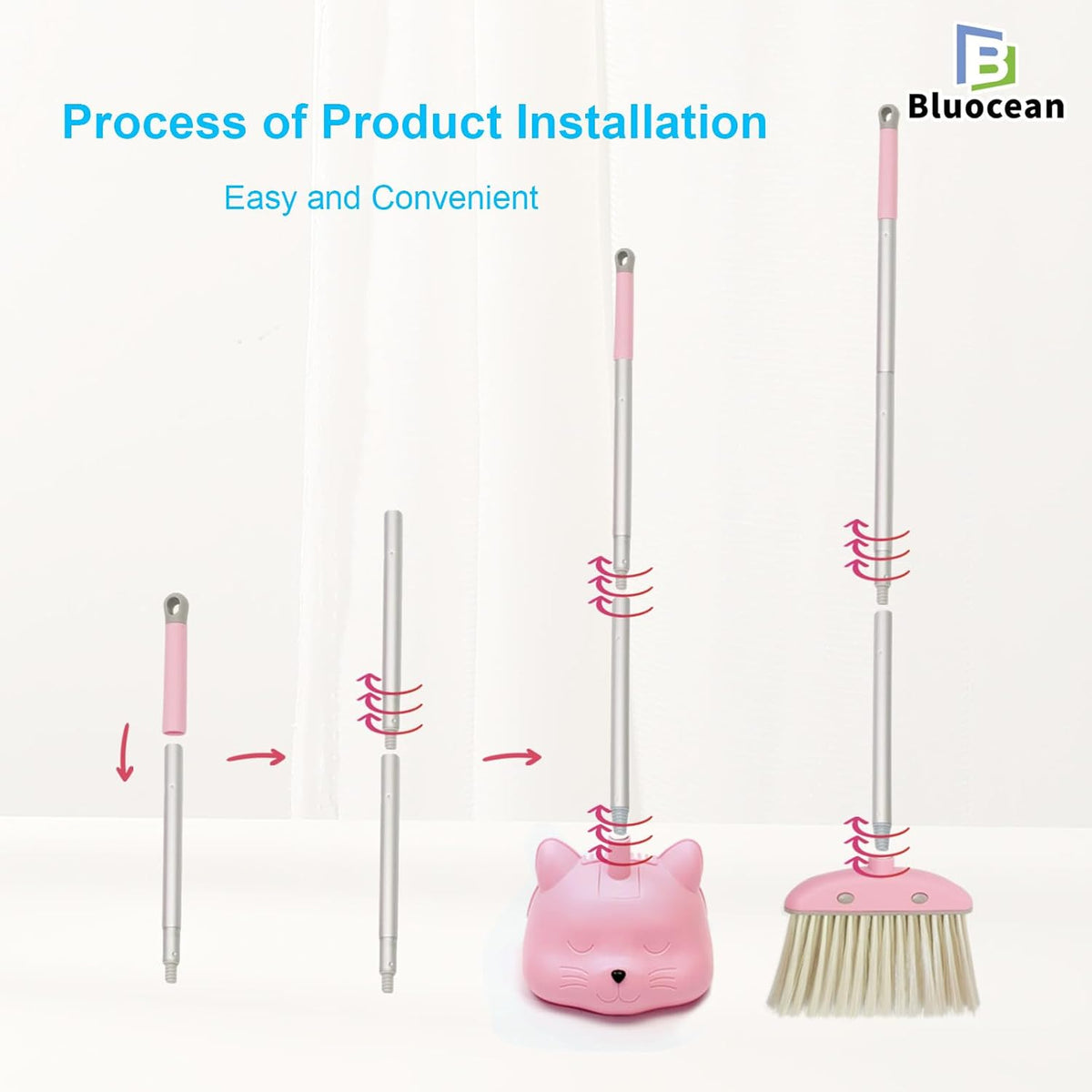 28'' Kids Mini Broom and Dustpan Set - Toddler Cleaning Toy, Toddler Household Helper, Parent-Child Interactive Play Cleaning Tool, Cute Cartoon Design, Small Safe Corner Broom (Pink)