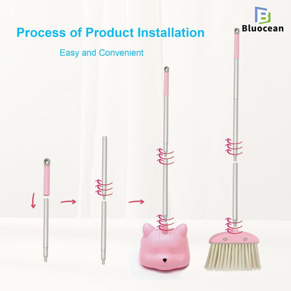 28'' Kids Mini Broom and Dustpan Set - Toddler Cleaning Toy, Toddler Household Helper, Parent-Child Interactive Play Cleaning Tool, Cute Cartoon Design, Small Safe Corner Broom (Pink)