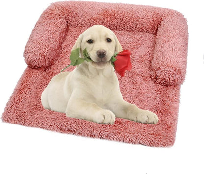 Vinnykud Couch Cushion for Dogs and Cats Plush Dog Mat Large Dog Bed Dog Sofa Waterproof Bottom Dog Blanket Sofa Cover Zippered Dog Blanket Washable Luggage (Rectangle - Pink, 110x95x15cm)